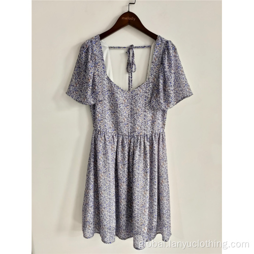 Ladies Floral Dress Ladies Sweet Floral Dress With Short Sleeves Supplier